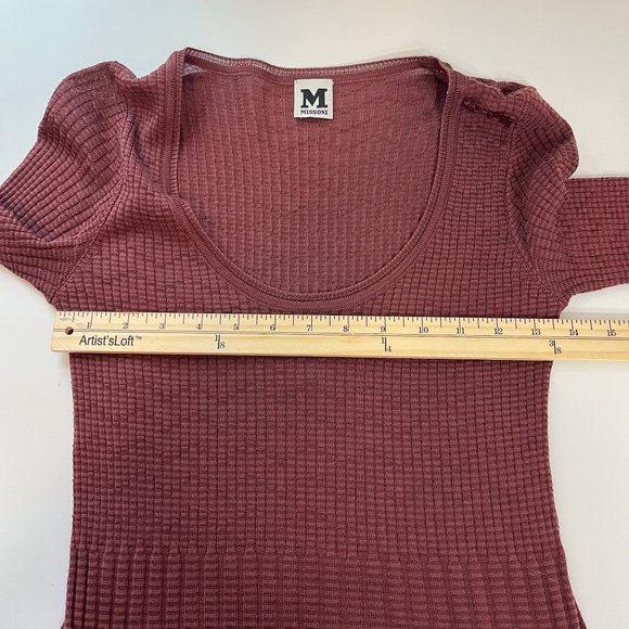 Missoni Red Knit Chevron Long Sleeve Scoop Neck Dress Merino Wool Blend Size 4 - Picture 9 of 10